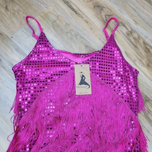 🩵NWT Hot Pink Layered Fringe Costume Dress Size 4-8 - Picture 5 of 12